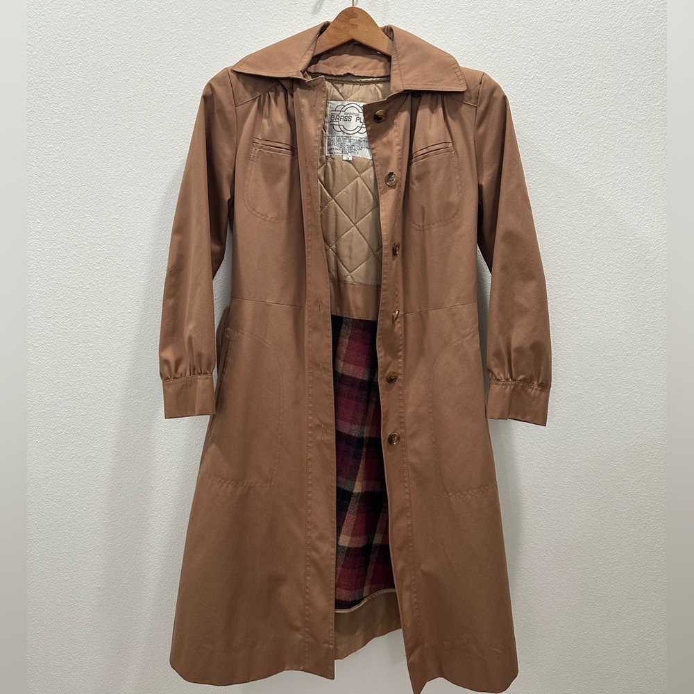 Vintage Nordstrom Brass Plum Trench Coat long jacket fully lined tan brown belt - Picture 10 of 10